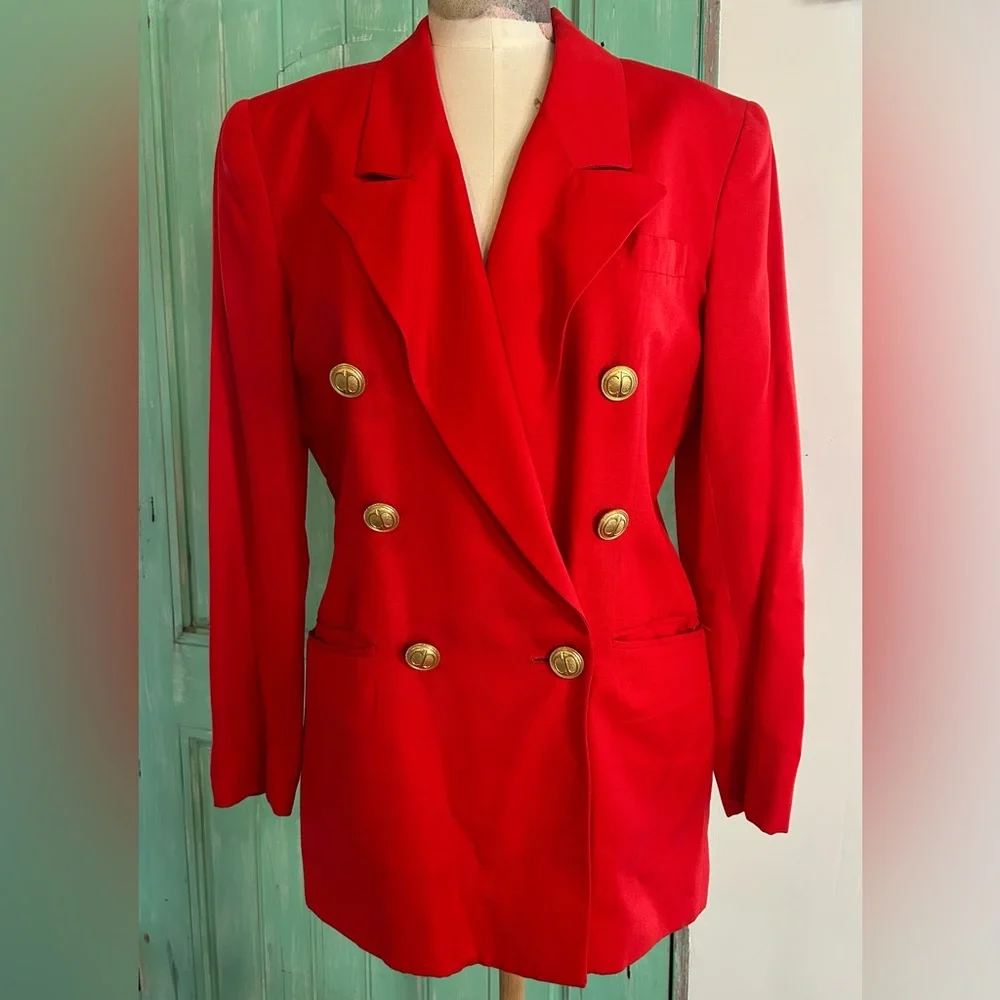 Authentic Vintage 90’s Christian Dior Red Blazer with Gold Logo Buttons